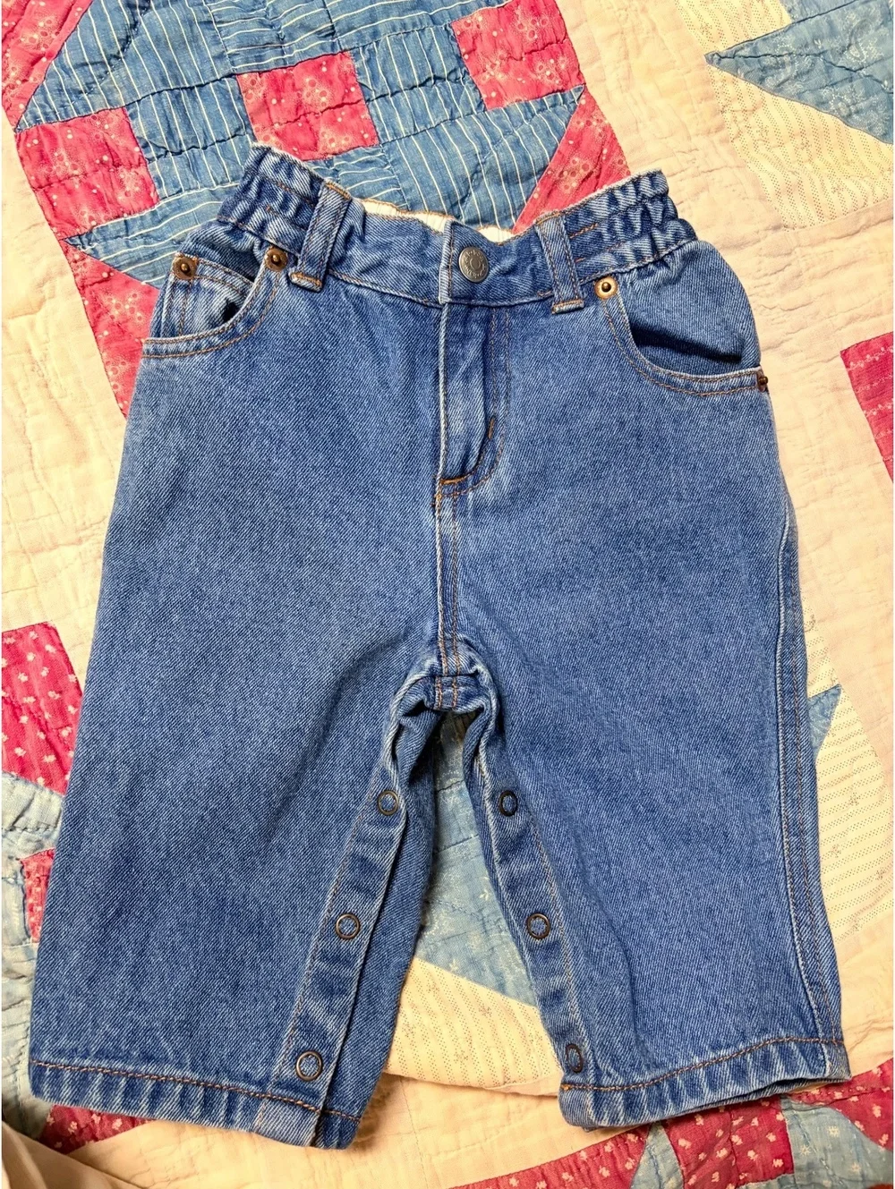 Vintage Classic Baby GAP Denim Jeans Infant Baby Size 3-6 Mos Blue Wash Snap Leg